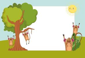 Animals monkeys blank banner vector