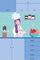 female chef cooking vector