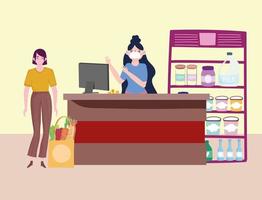 cashier groceries store vector