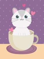 cute cat on coffee cup cartoon vector