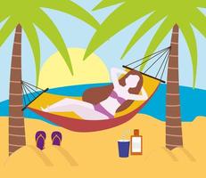 girl relaxing hammock vector