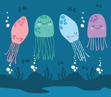 underwater jellyfishes cartoon vector