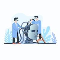 Artificial intelligence team work illustration concept vector