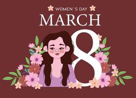 Womens Day 8 march and girl flowers floral card vector