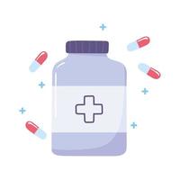 vaccine medical bottle medicine and capsules design vector