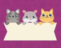 cute hamster and cats with empty banner vector