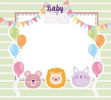 Baby shower lion bear and cat balloons card vector