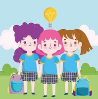 escuela linda estudiantes niña en uniforme de dibujos animados