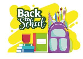 Back to School backpack books and supplies education vector