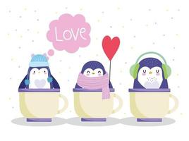 penguins in cups vector