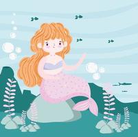 Mermaid with fishes sea landscape cartoon vector