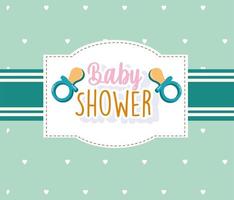 Baby shower invitation card pacifier, welcome newborn template vector