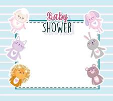 tarjeta de invitación de dibujos animados de animales lindos de baby shower vector