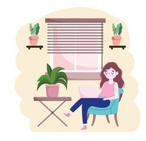 woman using laptop sitting on chair home office home office vector