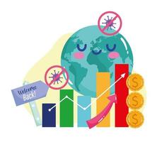 Reopening cartoon world welcome economy money growth chart vector