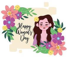 día de la mujer hermosa niña con un ramo de flores vector