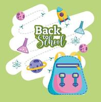 Back to School cartoon backpack science chemistry test tubes vector