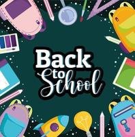 Back to School lettering supplies stationery elements background vector