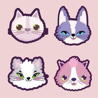 set cats faces animals cartoon character pet stickers vector