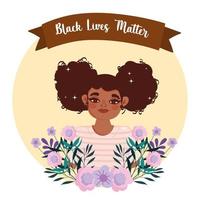 black lives matter cute smiling girl floral card vector