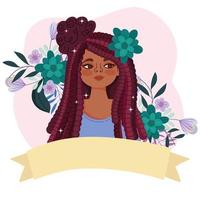 linda chica afroamericana con pelo rasta y flores