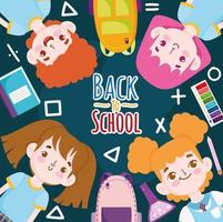 regreso a la escuela lindos alumnos libro de dibujos animados lápiz color y bolsa