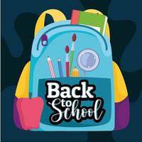 Back to School backpack with brush pencil and magnifier vector