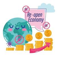 reapertura de dibujos animados planeta creciente economía monetaria vector