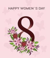 womens day flowers and 8 March typography letter on pink background vector