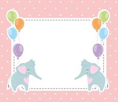Baby shower cute elephants animals and balloons invitation card vector