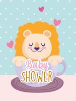 baby shower pequeño león en la taza encantadora tarjeta de invitación vector