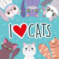 I love cats, cute animals cartoon adorable character pet vector