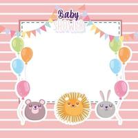 baby shower, león, conejo y oso, caras, globos vector