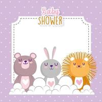 Baby shower cute little lion rabbit and bear invitation card vector