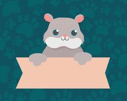 pet cute hamster with banner, animal cartoon domestic vector