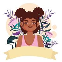 smiling afro american woman character cartoon flowers vector