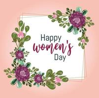 womens day hand drawn text and flowers delicate decoration floral banner vector