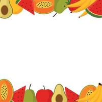 fondo blanco con borde de frutas vector