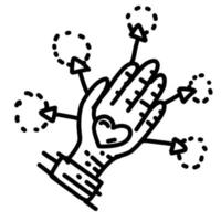 Responsabilidad empresarial diseño de icono dibujado a mano, contorno negro, icono de vector