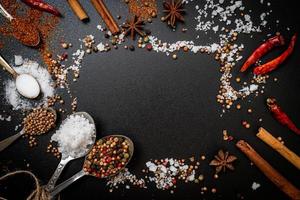 A set of spices and herbs with spoon photo