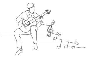 Continuous line drawing of a man playing guitar vector illustration