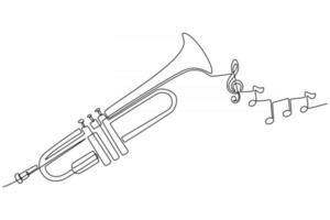 Continuous line drawing of a trumpet musical instrument with instrument tone vector illustration