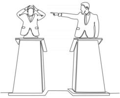 continuous line drawing of businessmen discussing emotion vector illustration