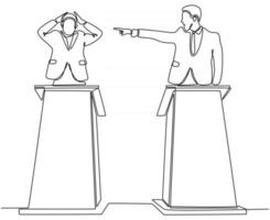 continuous line drawing of businessmen discussing emotion vector illustration