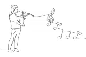 Continuous line drawing of a woman playing the violin vector illustration