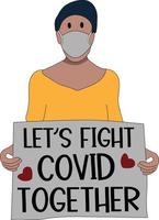 woman with message lets fight covid together flat character vector