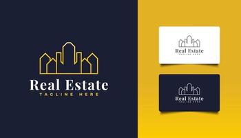 Gold Real Estate Logo with Line Style. Construction, Architecture, Building, or House Logo vector