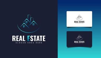 Blue Real Estate Logo with Line Style. Construction, Architecture, Building, or House Logo vector