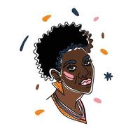 retrato hermosa mujer africana, derechos humanos, lucha contra el racismo. arte lineal, estilo minimalista. Ilustración del mes de la historia negra. vector