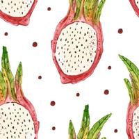 fruta del dragón, pitahaya acuarela de patrones sin fisuras textura verano tropical ilustración diseño de empaque papel de embalaje fácil de cambiar fondo vector